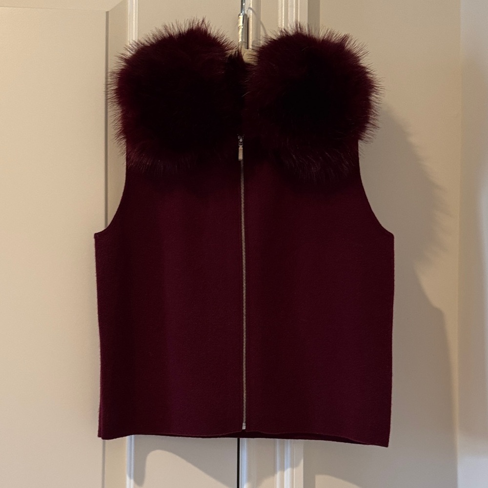 Burgundy Cashmere Vest with Faux Fur Collar